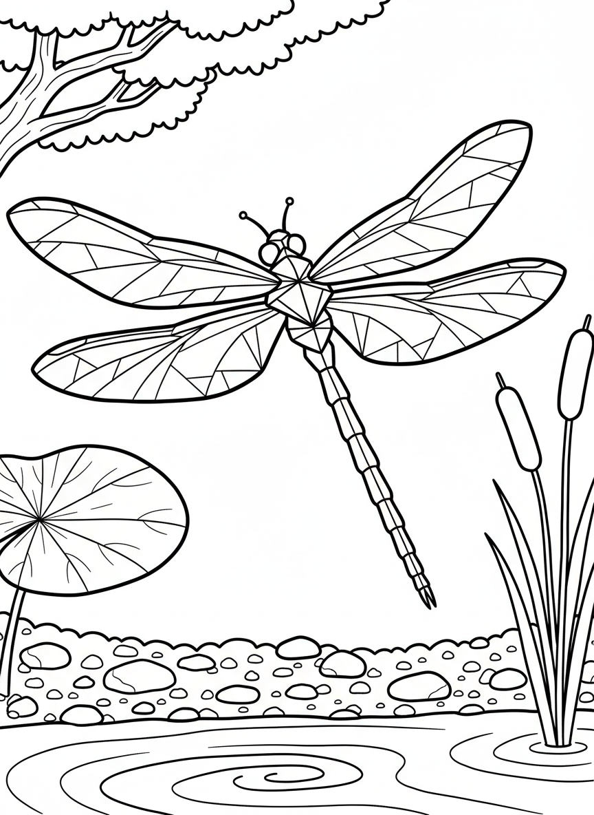 A delicate origami dragonfly with long segmented body and four detailed wings, showing intricate fold patterns and antennae.