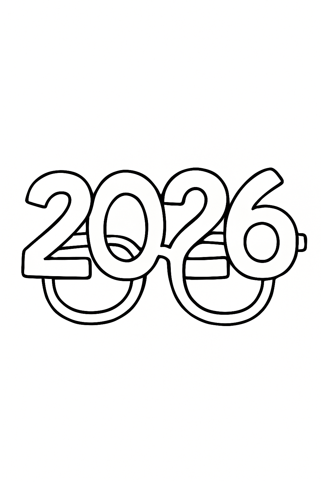 New Year's Glasses: A close-up of a pair of novelty party glasses where the frames are shaped exactly like the numbers "2026".