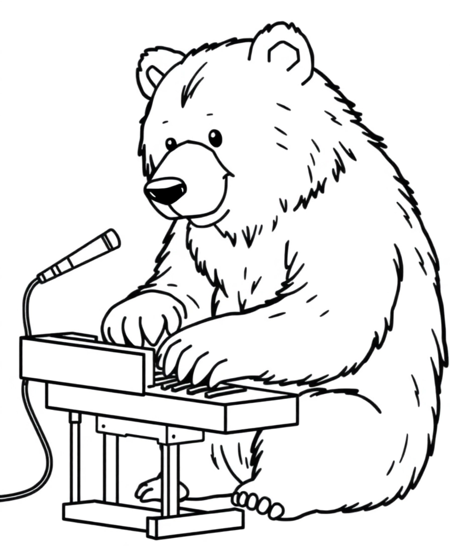 a grizzly bear playing the keyboard