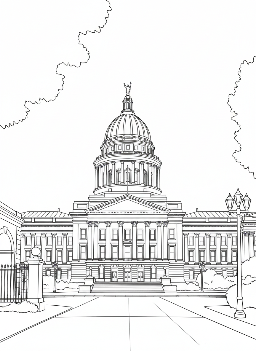 The Oklahoma State Capitol building with its distinctive dome and columns, architectural landmark with symmetrical design.