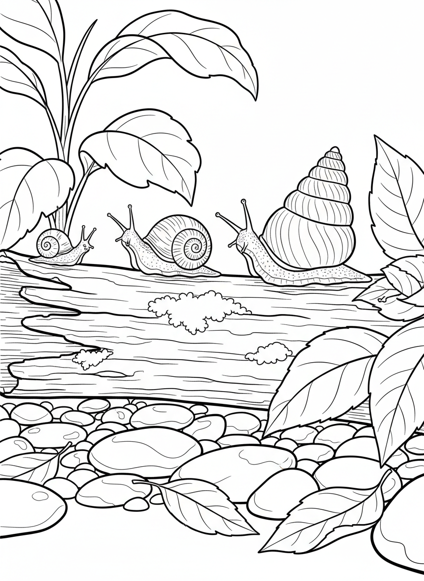 Three different snail species lined up showing size comparison, from tiny periwinkle to large turban snail