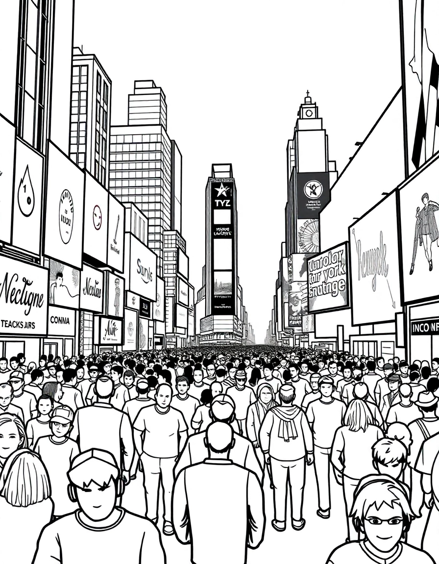 Times Square in New York City with thousands of people and bright billboards