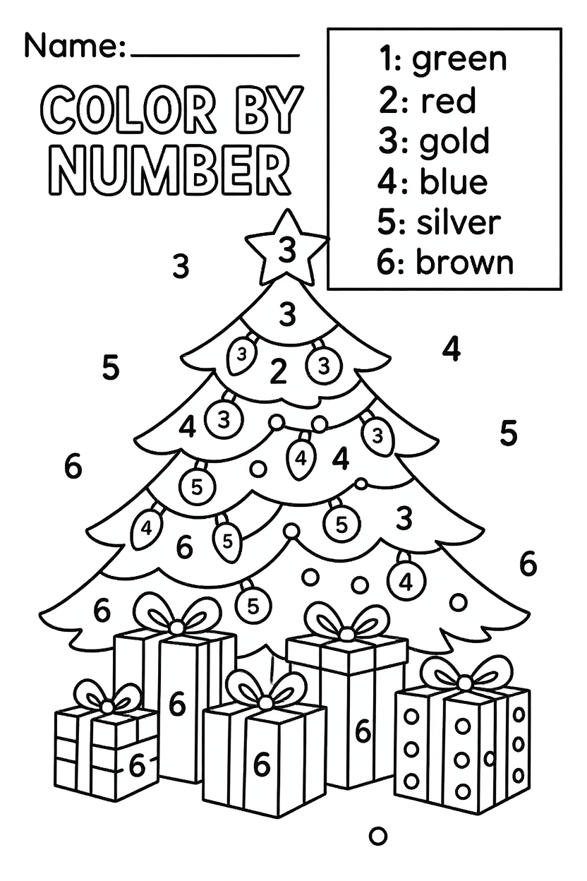 add number "5" on the far right christmas present under the tree