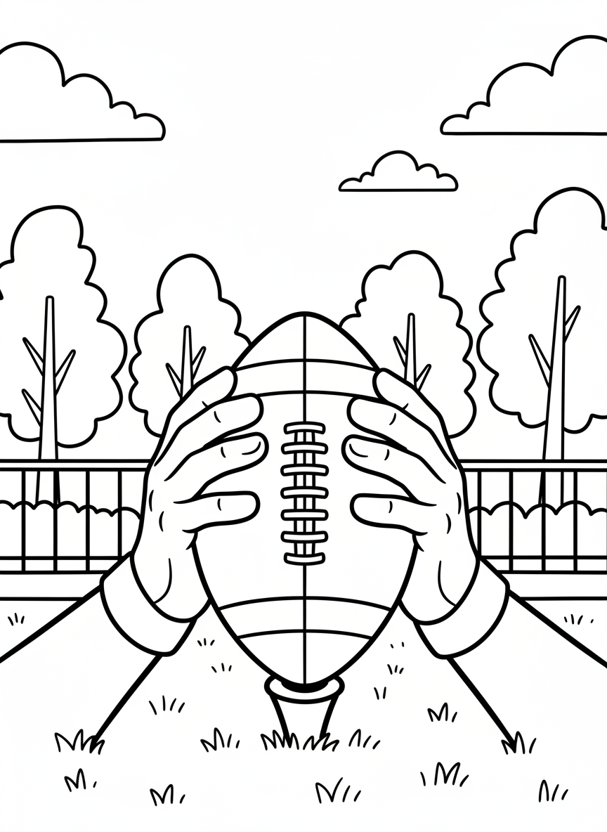 A close-up of a football player's hands gripping a football, ready to place it on the tee for the season's first kick.