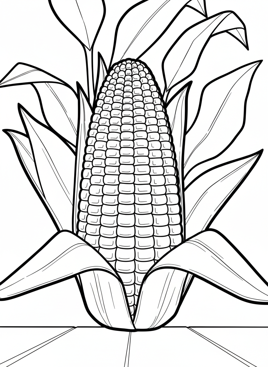 An origami corn on the cob with rows of square kernel shapes, paper husk leaves peeling back on sides