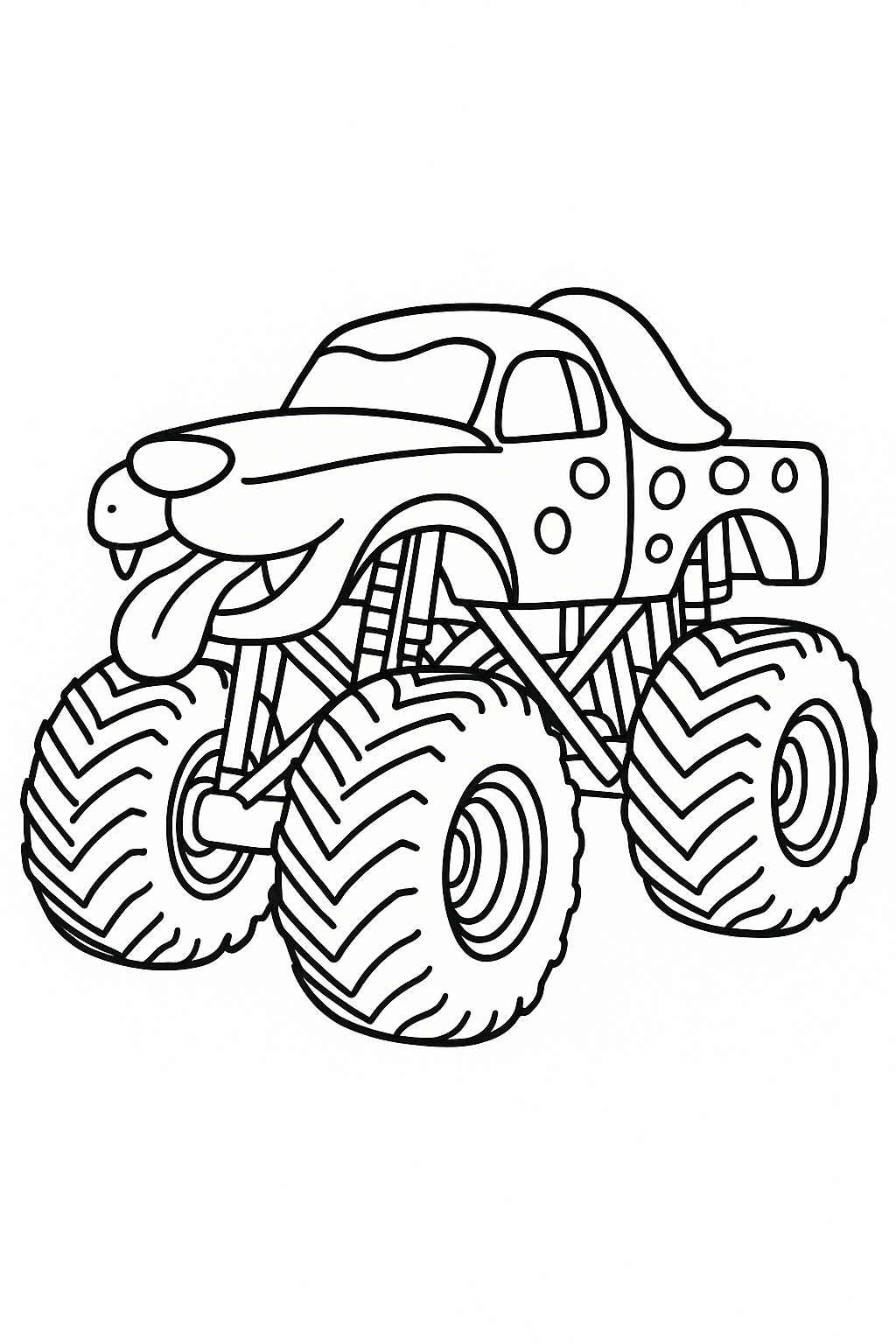 a monster truck in the style of monster mutt from monster jam with no eyeballs
