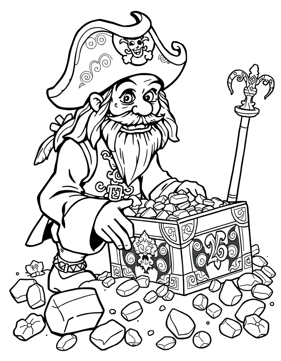 A pirate digging up a chest of gold.