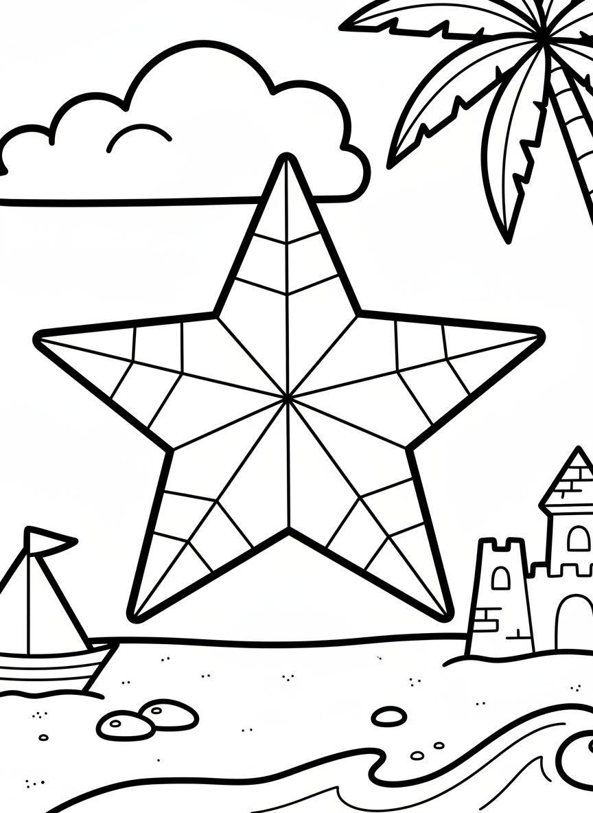A simple origami starfish with five geometric pointed arms, showing basic paper fold lines, perfect for young children.