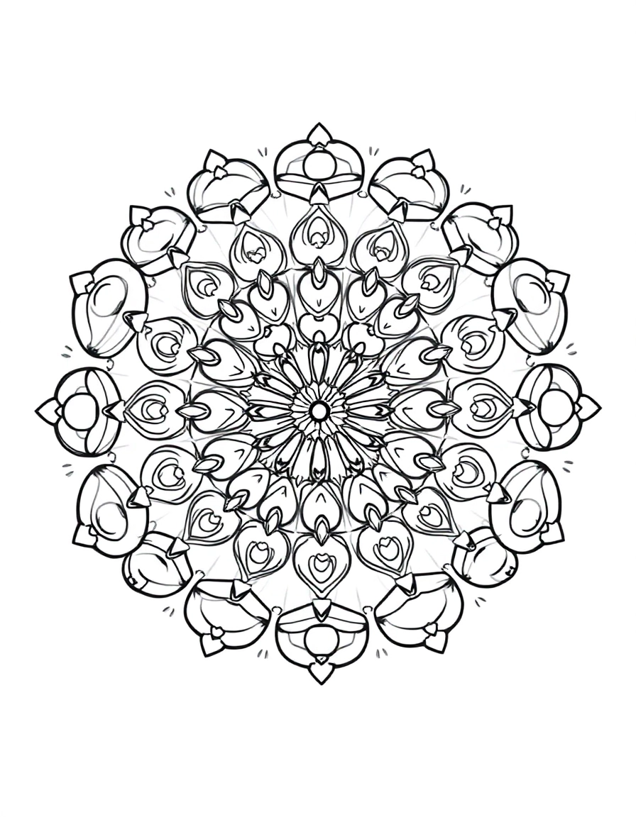 Cookie Pattern: A fun mandala made of repeating cookies, donuts, and cupcakes (whimsical and yummy).