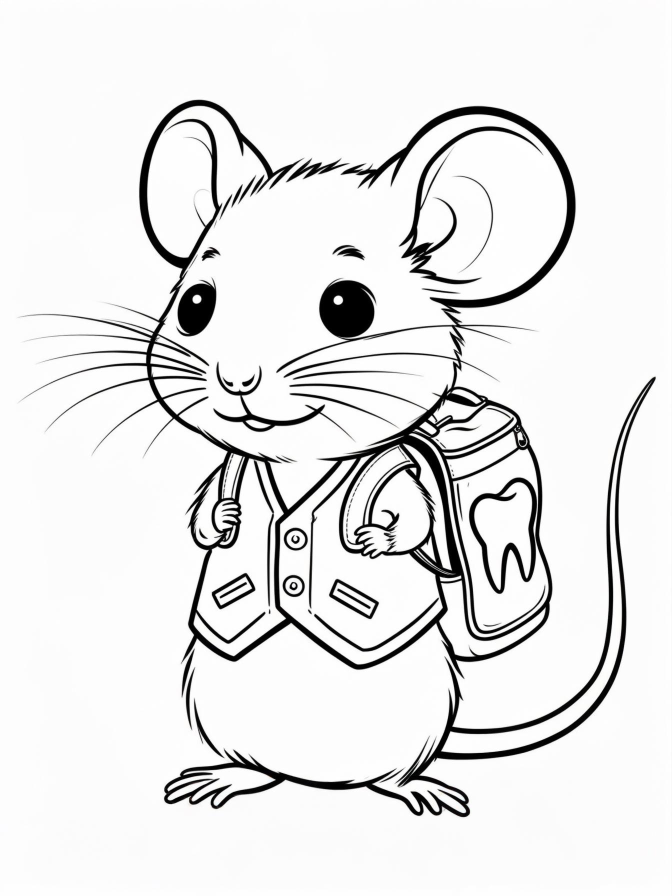 Mouse Assistant: In some cultures (like Ratoncito Pérez), a mouse collects teeth. A cute mouse in a vest carrying a tooth backpack.