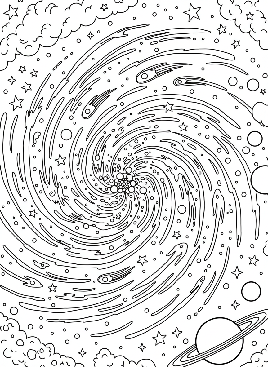 A spiral galaxy with swirling arms full of stars, simple but beautiful cosmic scene perfect for older children