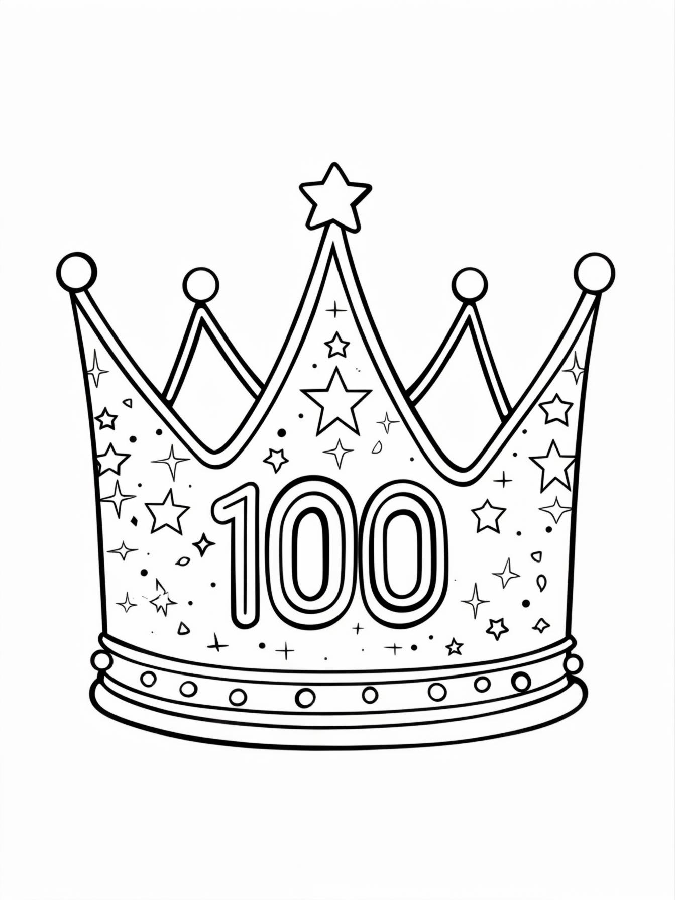 100th Day of School: Party Crown: A printable paper crown design decorated with stars and the number "100" big in the center (designed for kids to color and cut out).