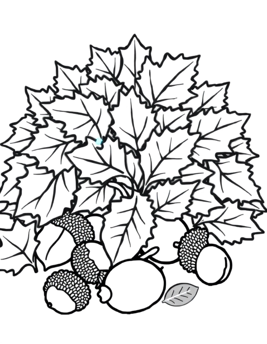 Pile of fall leaves and acorns, simple outlines