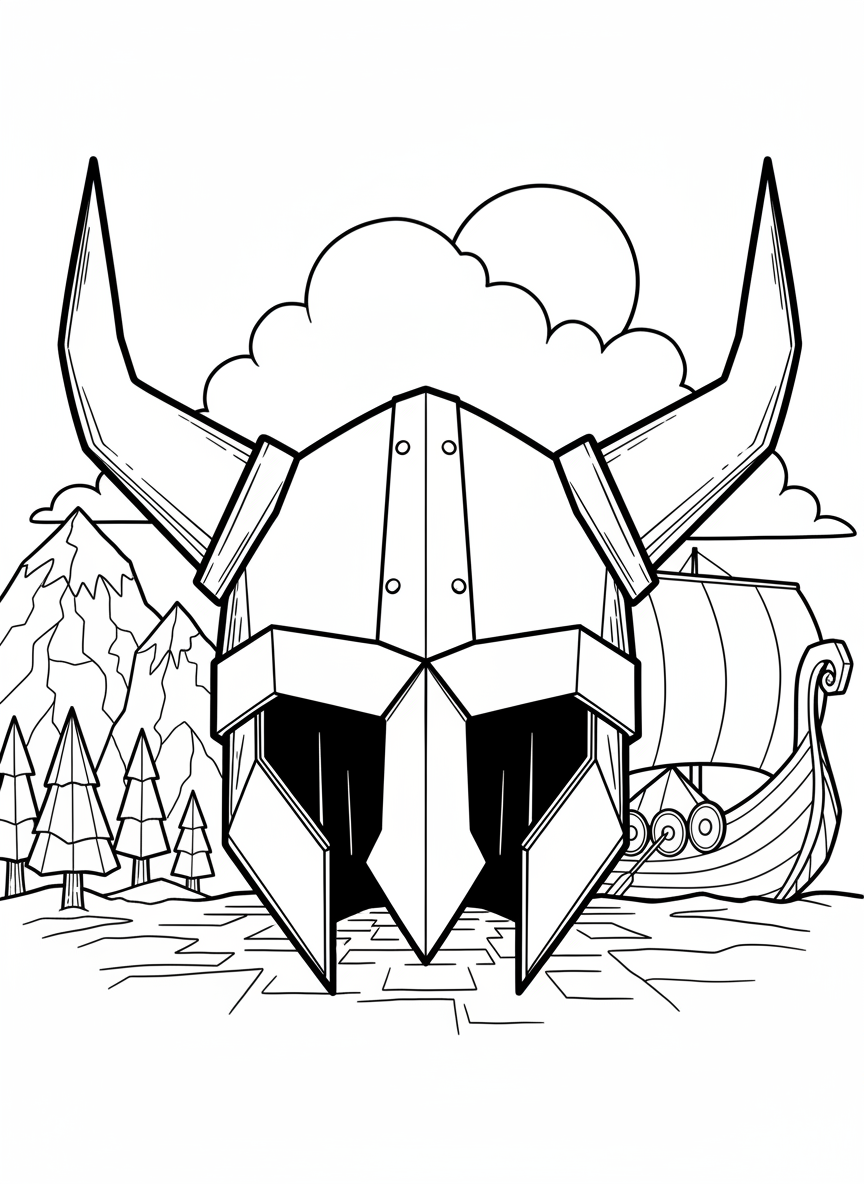 Origami Viking helmet with curved horns and a nose guard, shown from a front-facing view with bold fold lines.