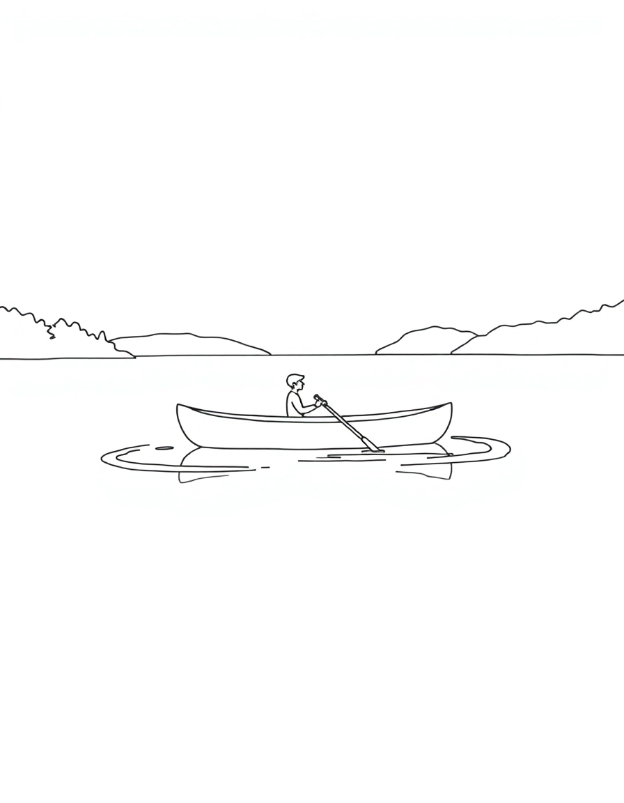 A canoe being paddled on a calm lake.