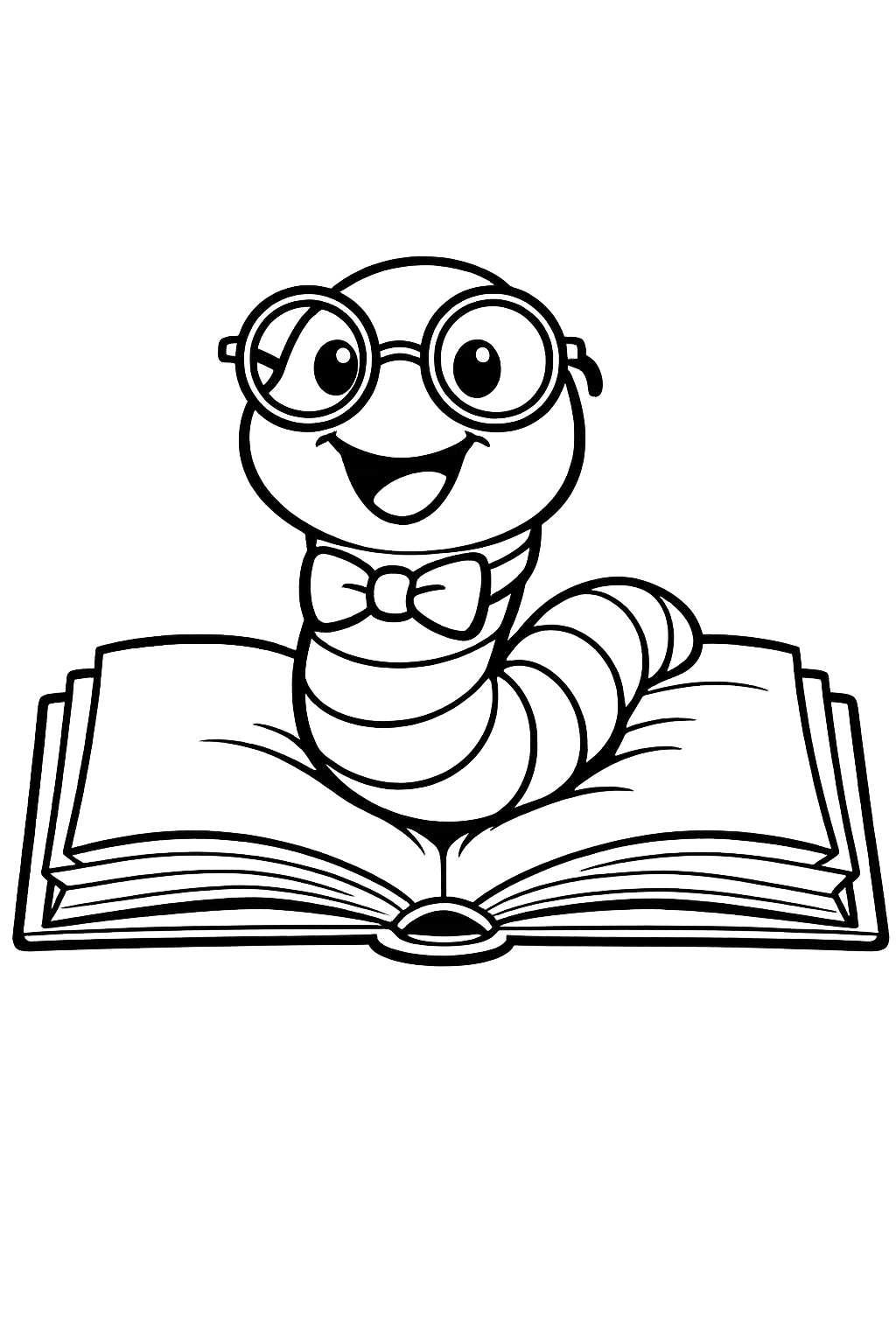 The Bookworm: A literal worm wearing glasses and a bow tie, popping out of an open book and smiling.
