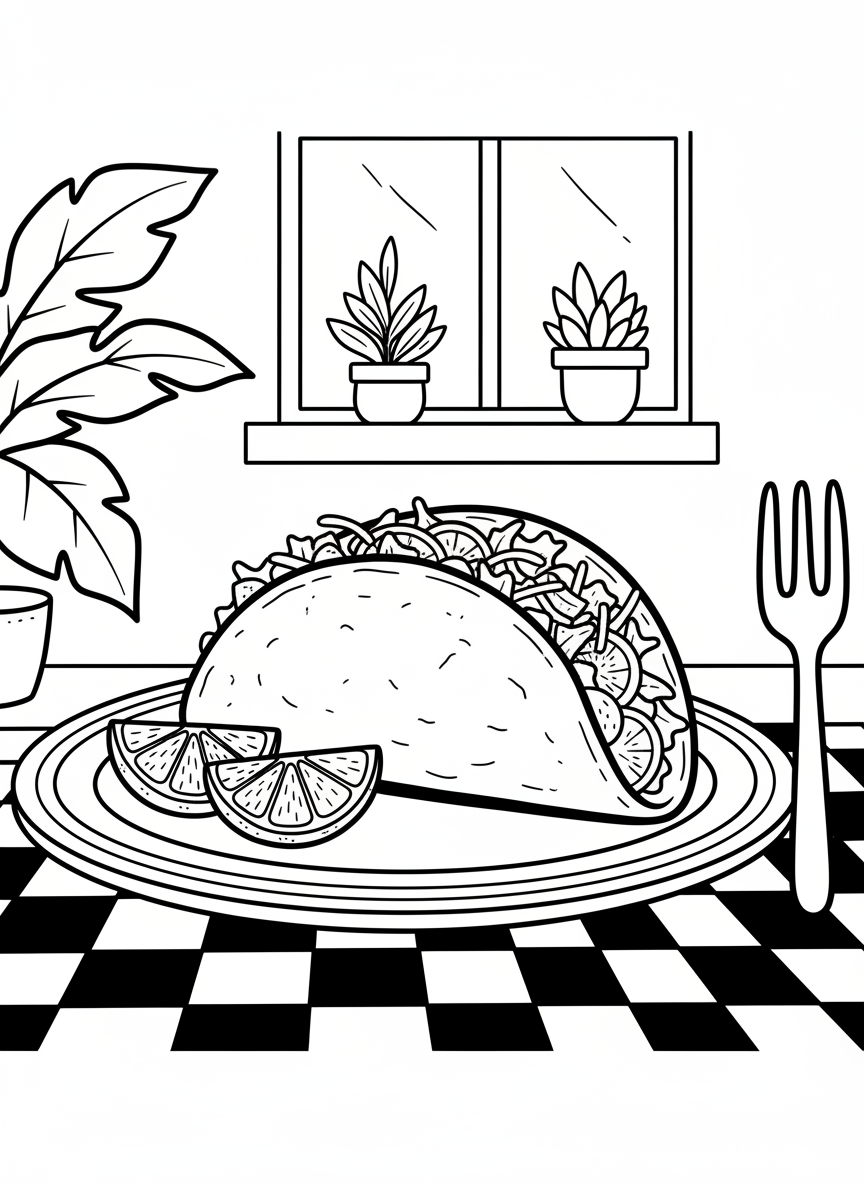 A taco with lettuce, cheese, and tomatoes peeking out, served on a plate with lime wedges on the side.