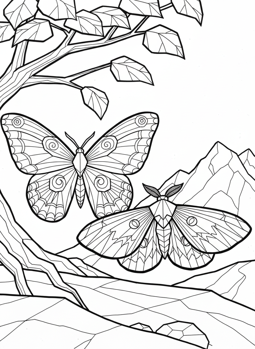 An origami butterfly and moth side by side showing differences, both with clear fold creases and wing patterns
