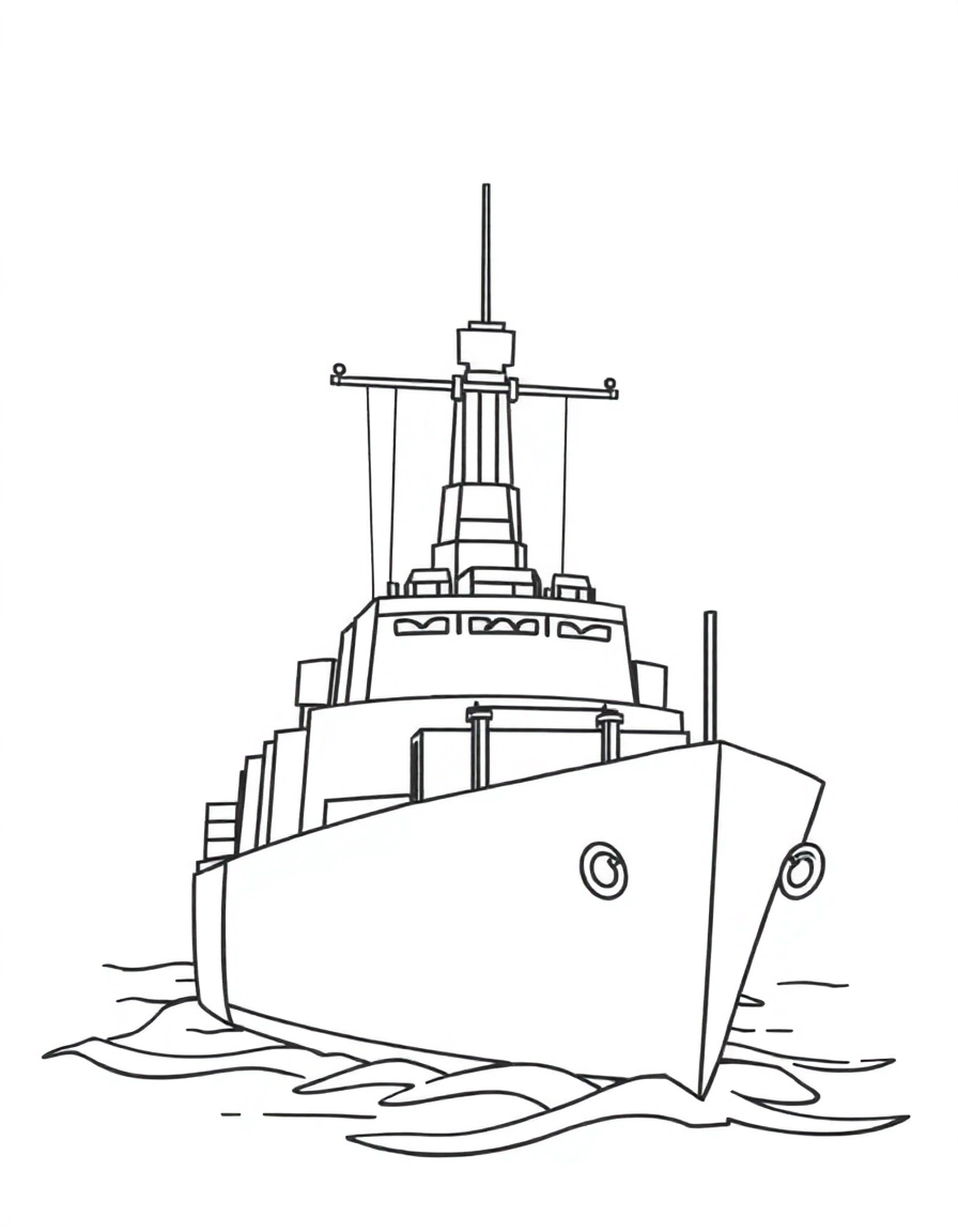 A military battleship or destroyer.