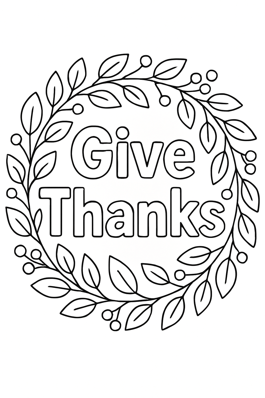 ‘Give Thanks’ phrase surrounded by wreath of leaves and berries