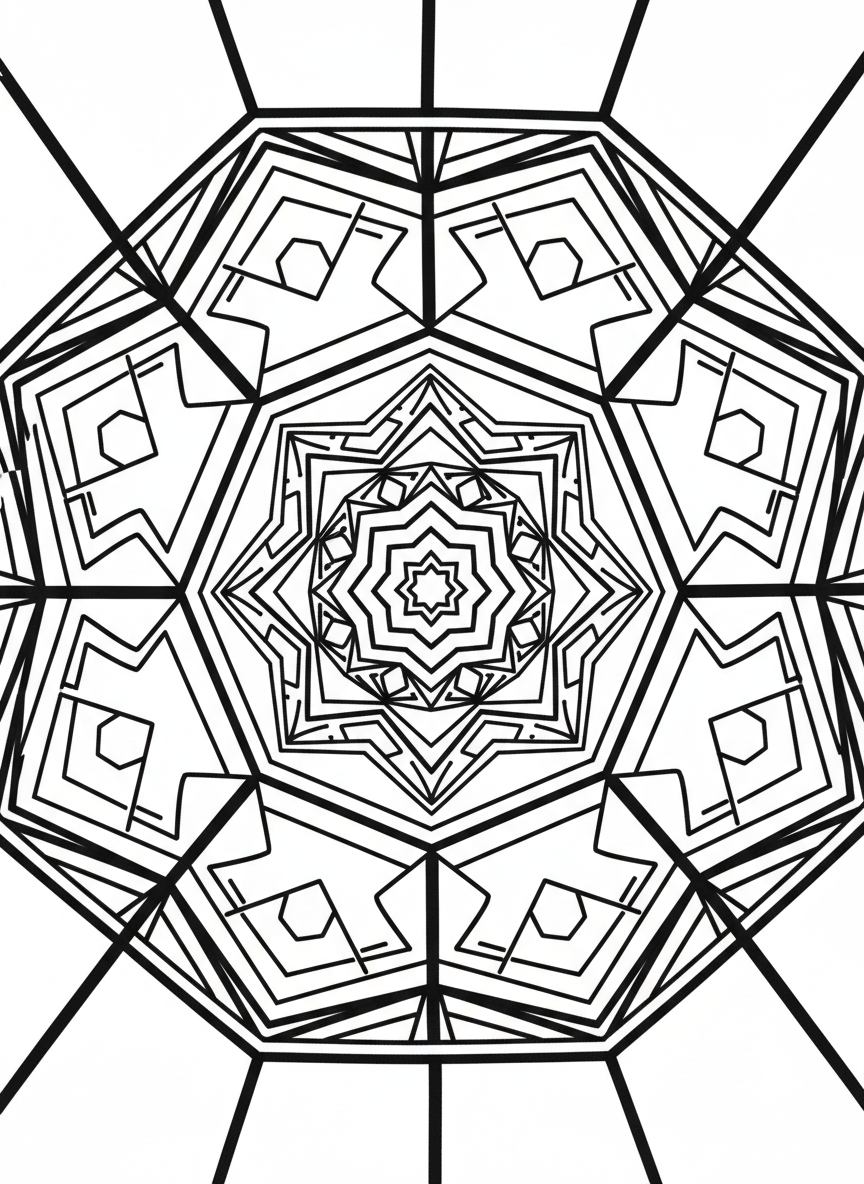 A basic mandala composed of oversized hexagon shapes nested within each other, creating a honeycomb-inspired design