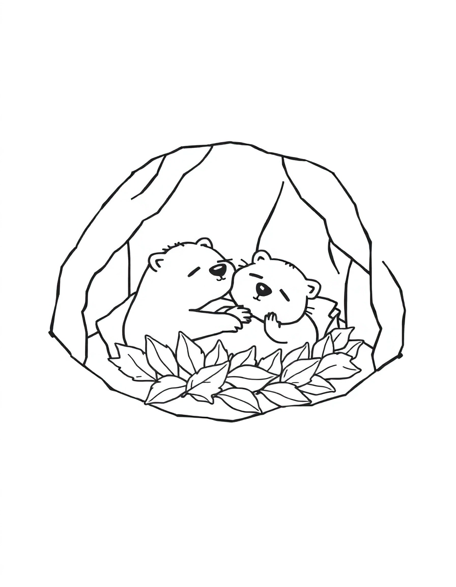 Groundhog Day: Sleeping In: A cutaway view of the groundhog’s underground bedroom, showing him snoozing in a cozy bed made of leaves.