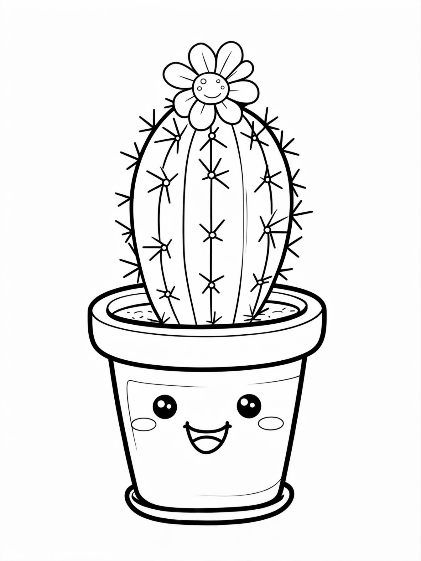 Sweet Cactus: A potted cactus that isn't prickly but rounded and soft-looking, with a flower on its head and a happy smile on the pot.