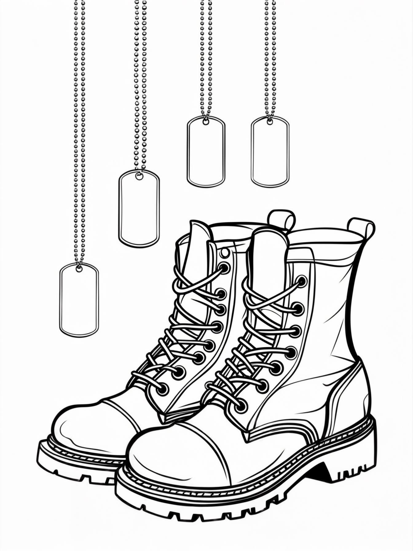 Boots and Dog Tags: A simple, powerful image of a pair of combat boots standing neatly next to a set of hanging dog tags.
