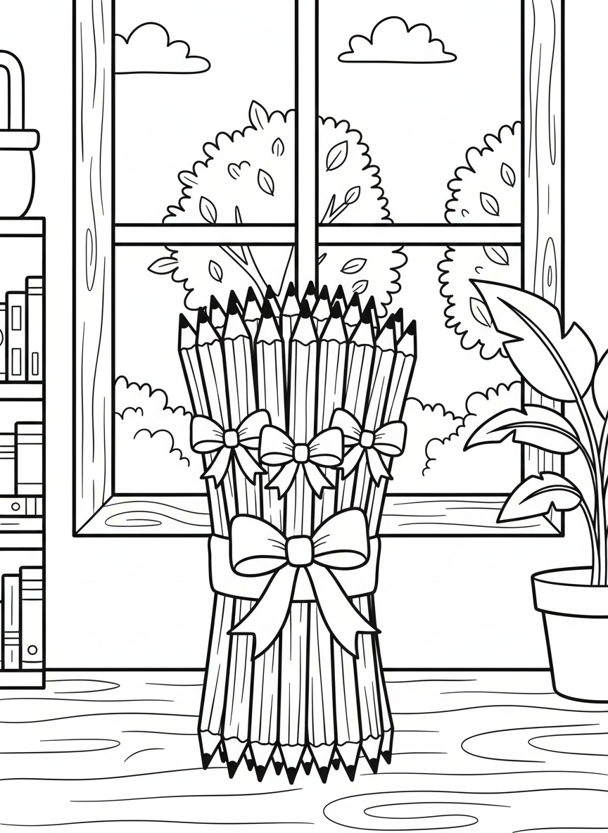 One hundred pencils bundled together with a ribbon, arranged in groups of ten for easy counting