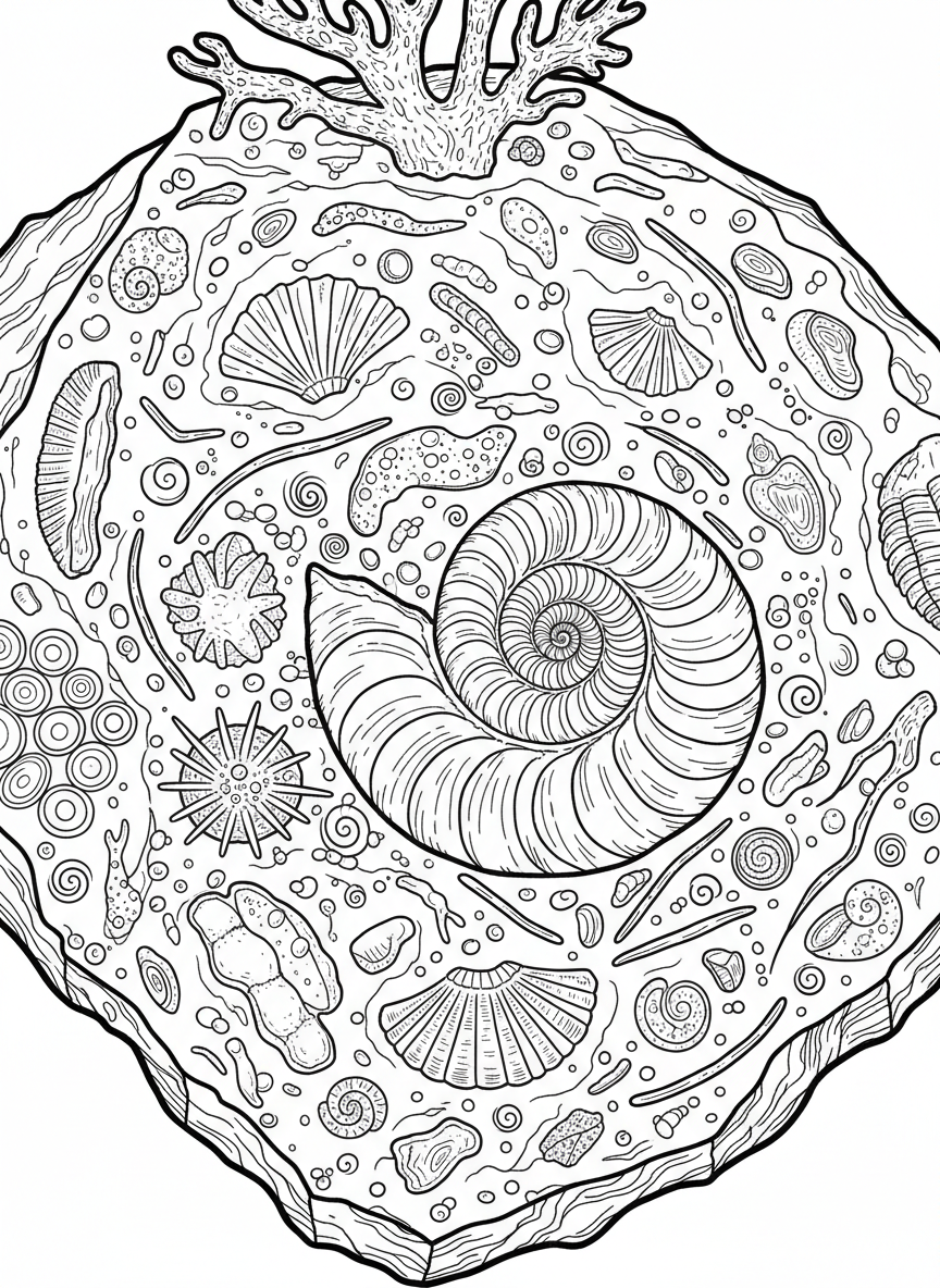 A magnified view of tiny microfossils and ancient shells scattered across a piece of limestone