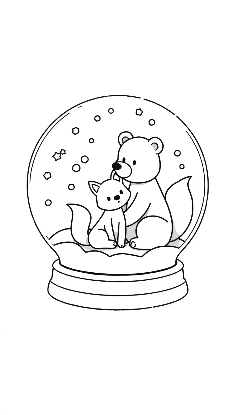 A snow globe with a bear and fox inside