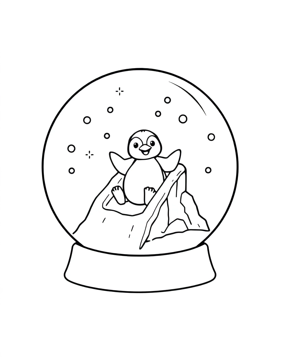 snow globe: Penguin Slide: A globe featuring an ice slide with a penguin midway down, looking happy.