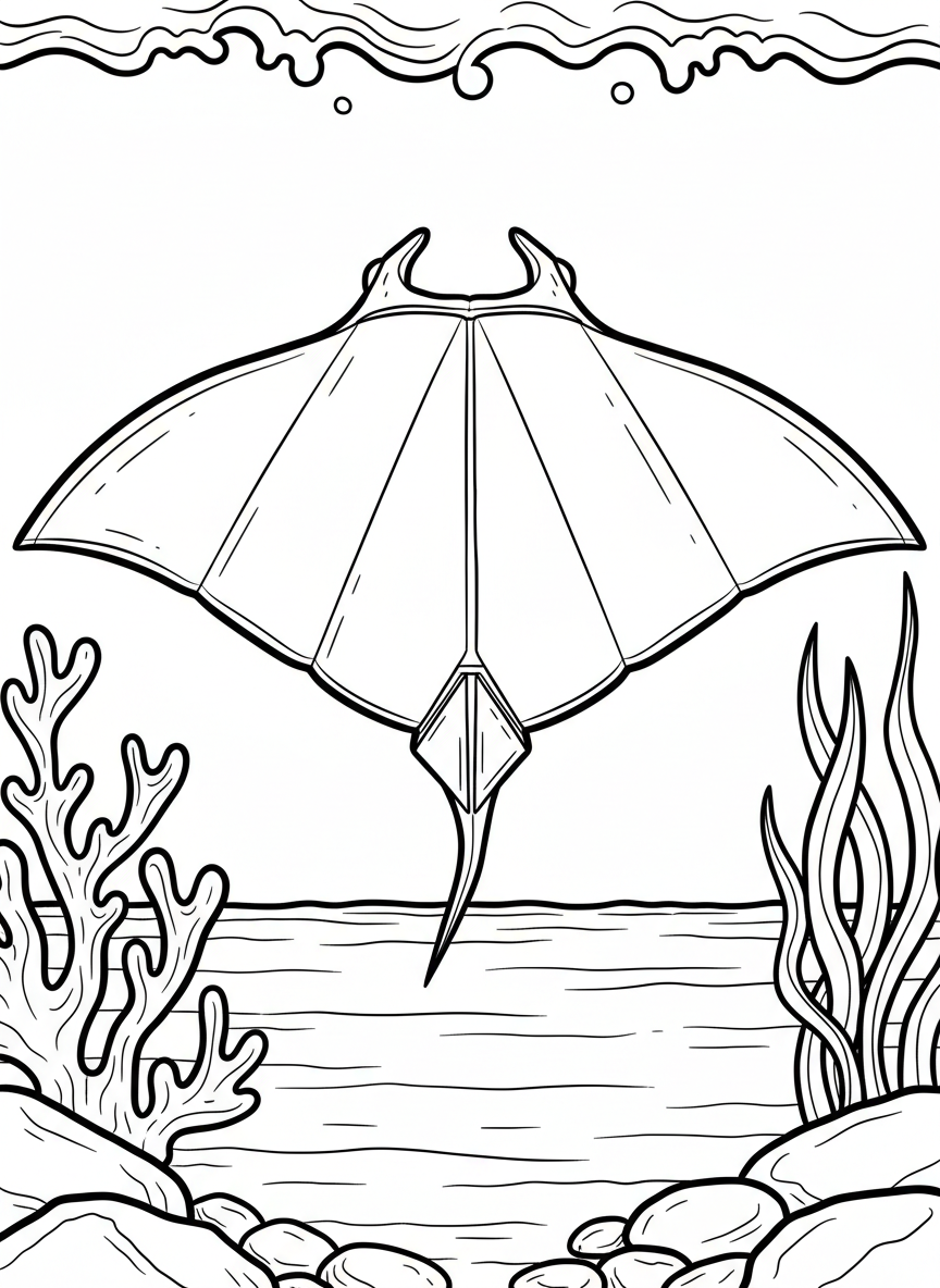 An origami manta ray with wide triangular wings spread out, showing symmetrical fold lines and graceful shape