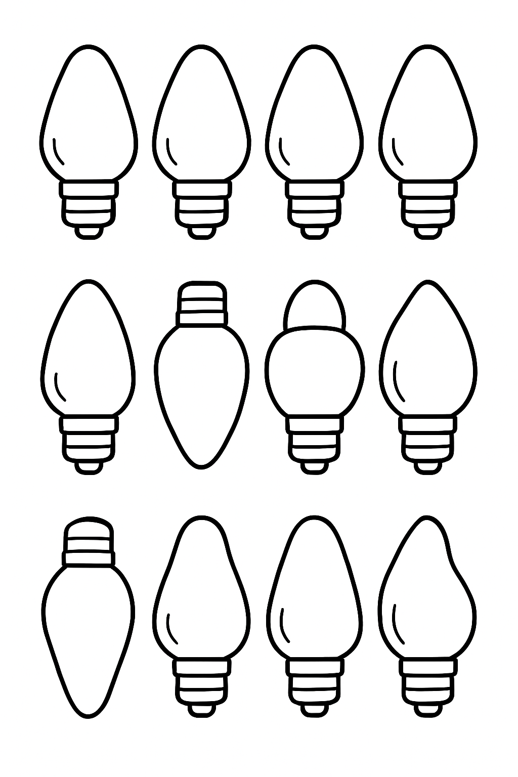 Christmas light bulb shapes in a repeating set for garlands and stickers