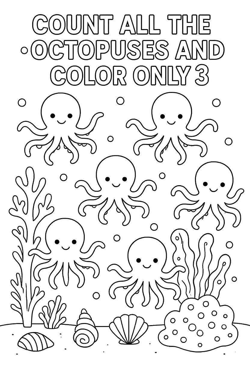 make the title say "Count all the octopuses and color only 3"