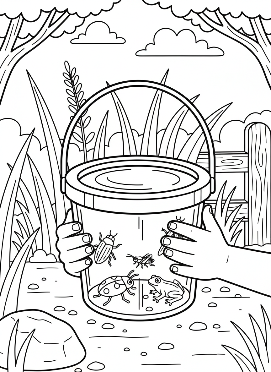 A collection bucket with a built-in magnifying lid, allowing kids to observe creatures safely before releasing them.