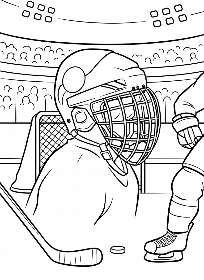 A detailed hockey helmet with face cage and team logo space, side view with clear lines