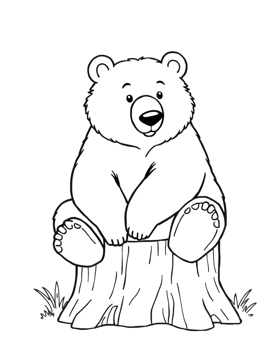 A large bear sitting on a stump