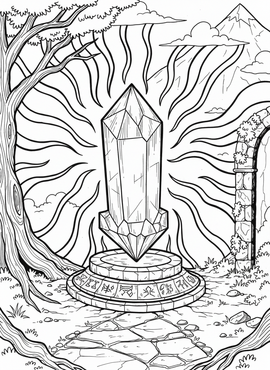 A save point icon designed as a glowing crystal or gem on a pedestal, with radiating lines showing it's special and magical.