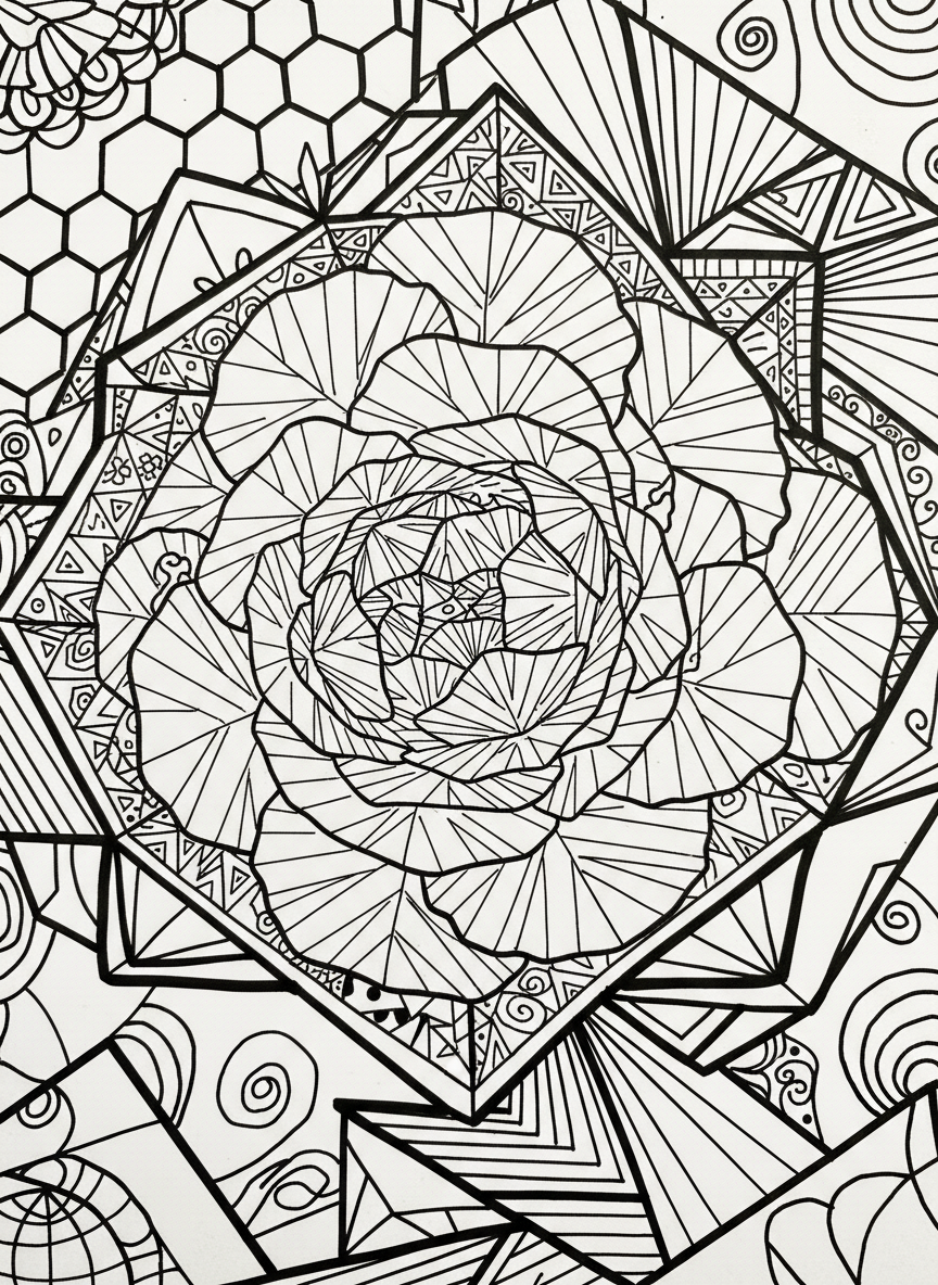 A detailed origami cabbage with many layered paper leaves folding outward in a circular pattern, complex geometric design