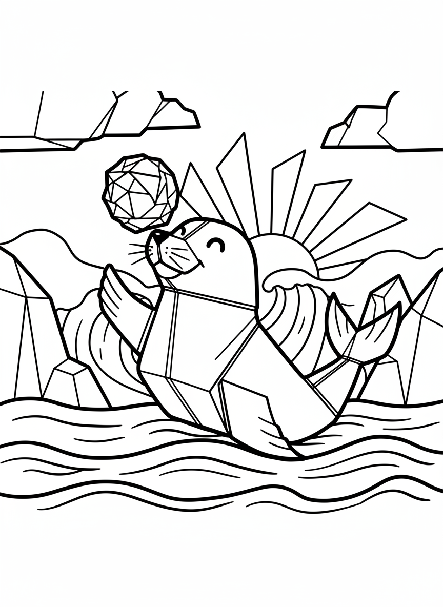 A playful origami seal balancing a paper ball on its nose, showing folded flippers and friendly expression
