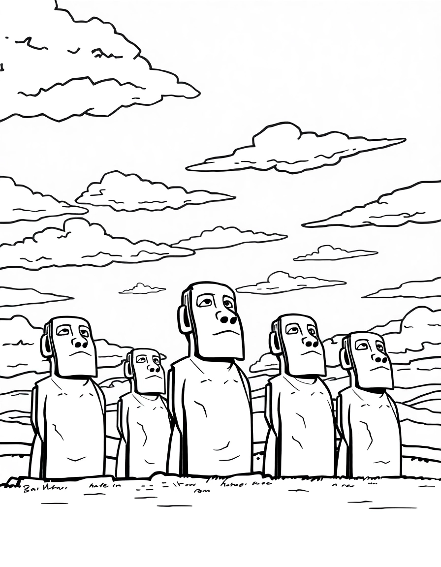 Easter Island moai statues standing solemnly against a dramatic sky