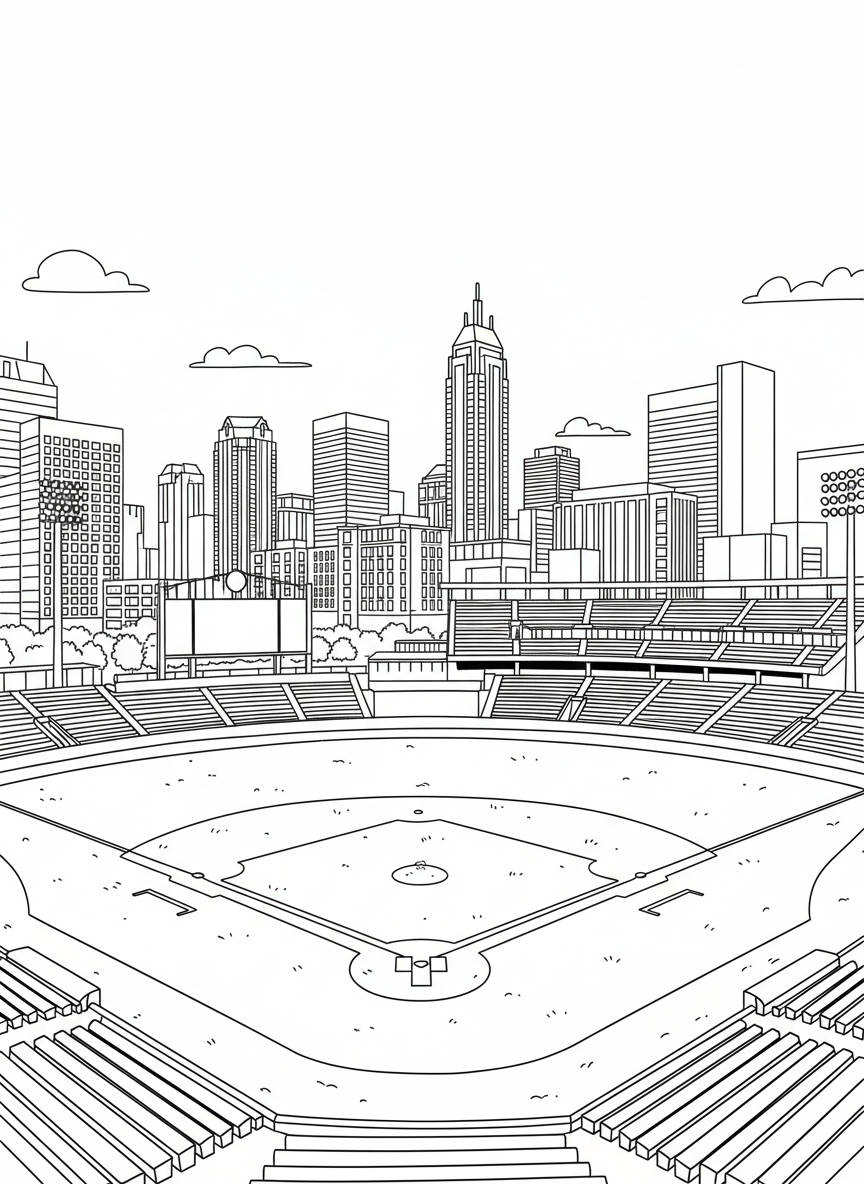 Victory Field baseball stadium with the diamond, seats, and Indianapolis skyline visible beyond the outfield.