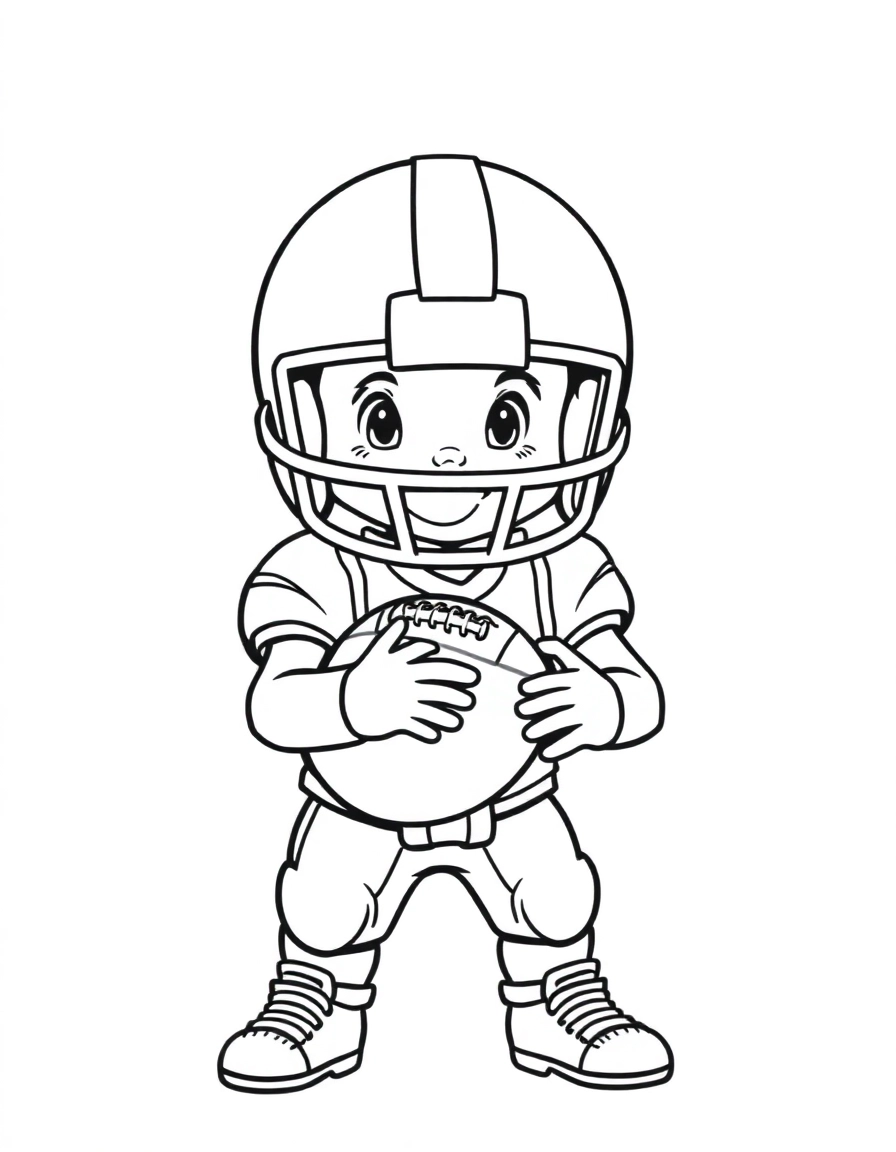 american football: Tiny Quarterback: A little kid in an oversized helmet and pads holding a ball that is almost as big as they are.