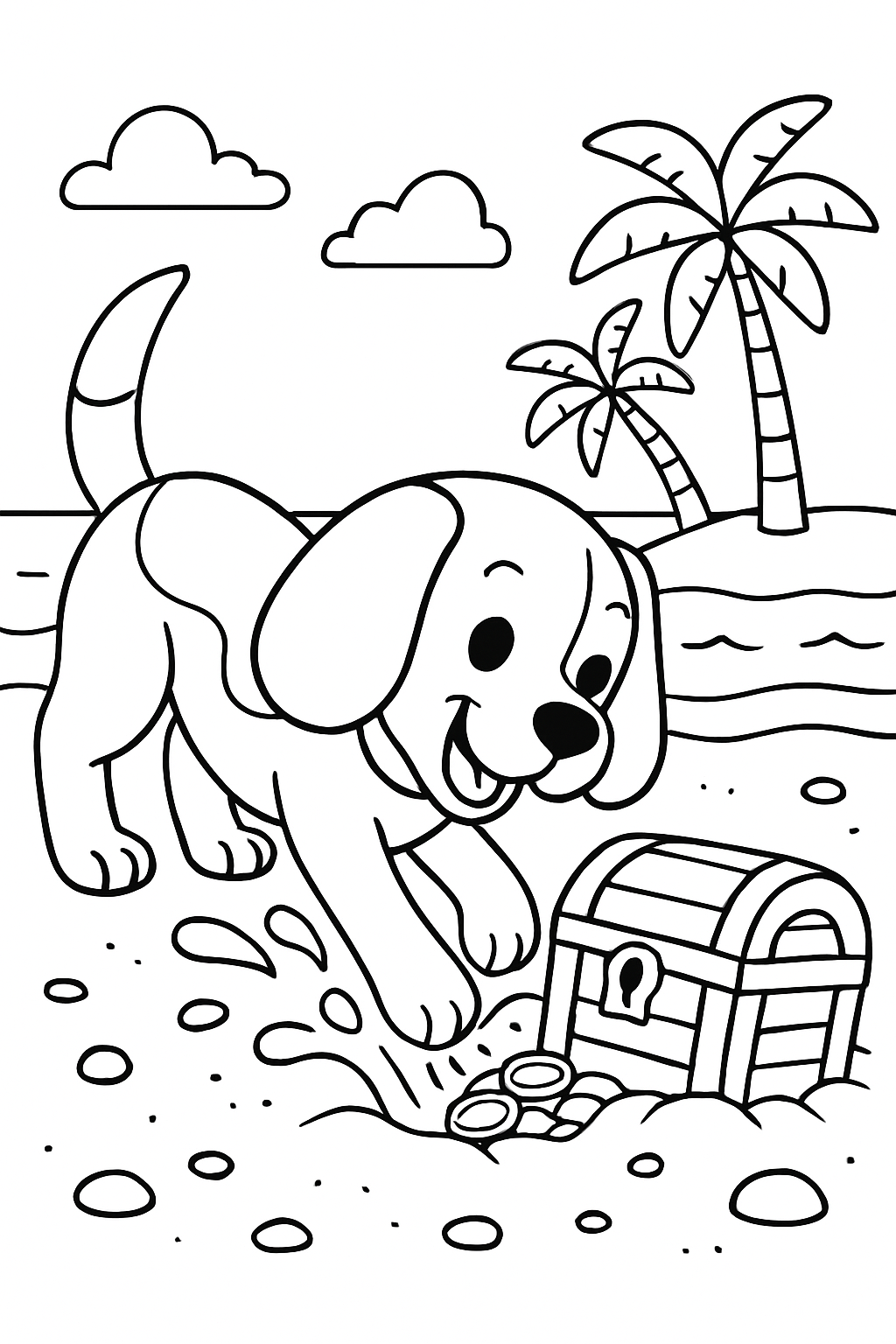 A playful beagle digging up buried treasure on a beach.