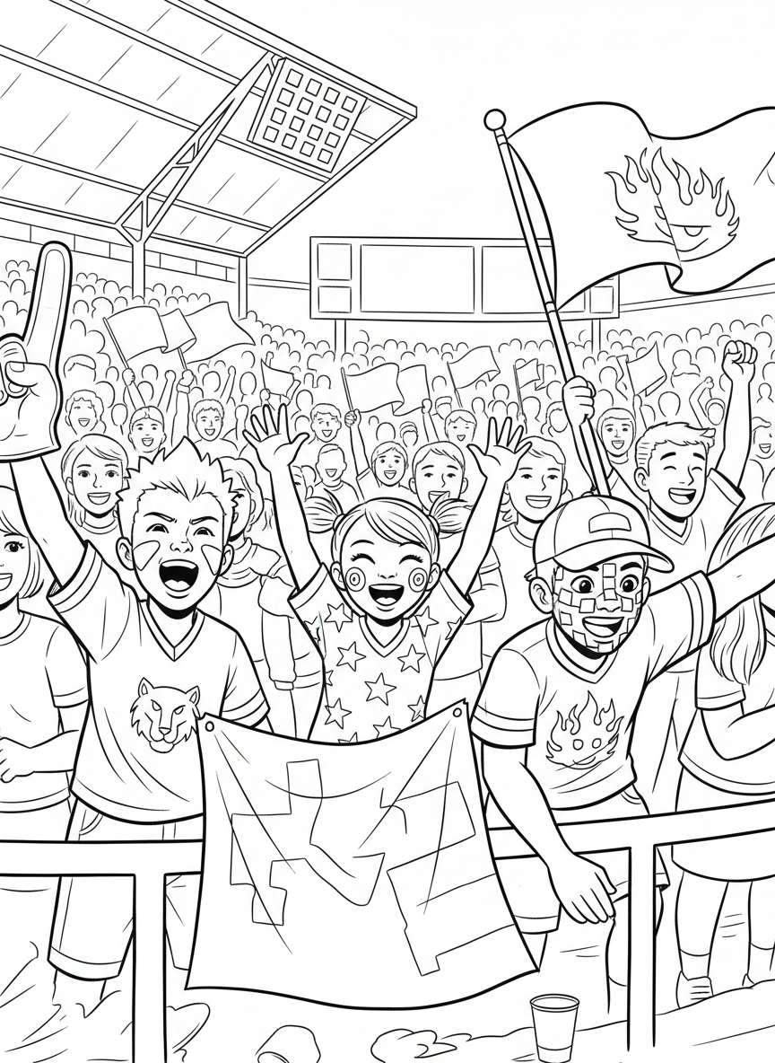 Young fans in the crowd wearing team jerseys and face paint, cheering enthusiastically during the finals game.