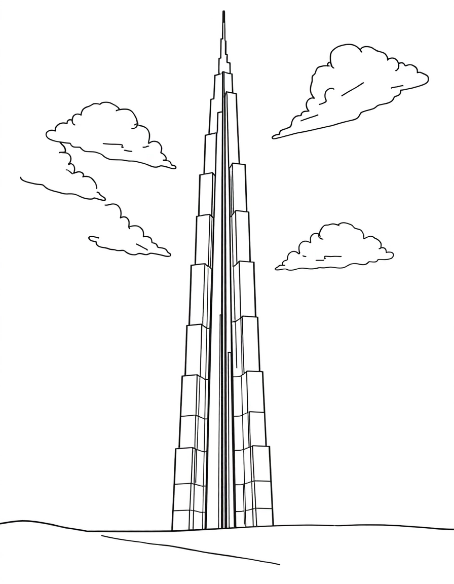The Burj Khalifa in Dubai reaching toward the clouds in the desert sky