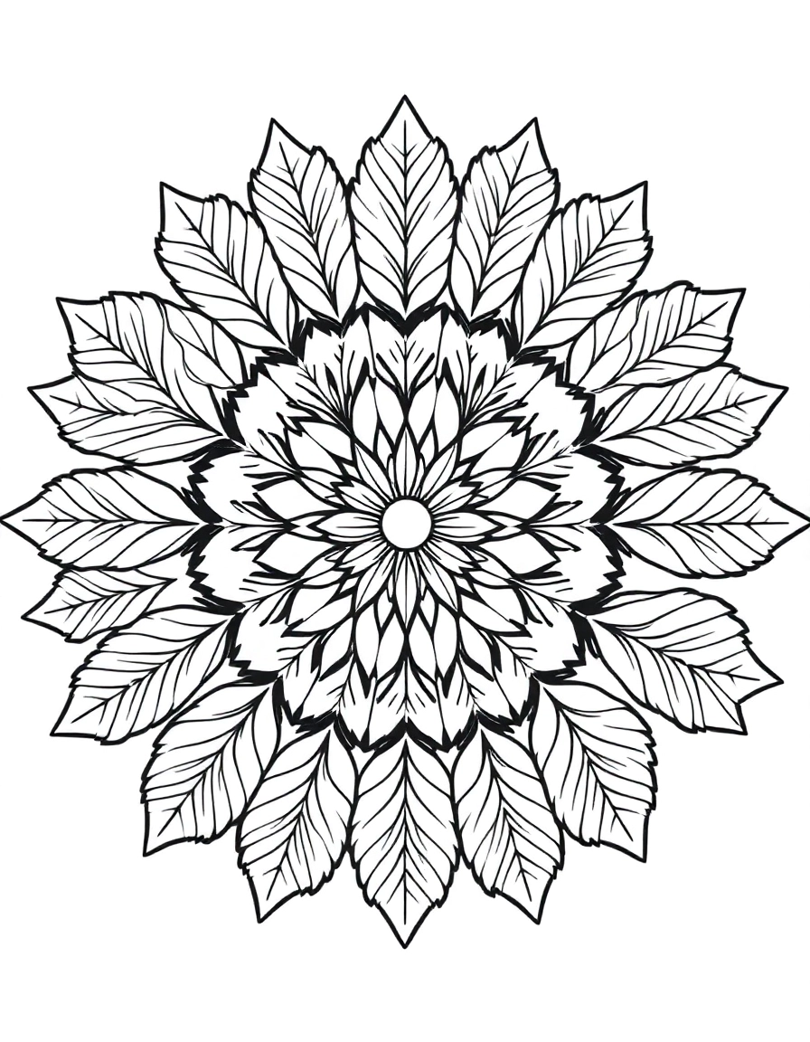 simple mandala: Leafy Loops: A nature mandala made of simple oak and maple leaves repeating in a soothing circle.