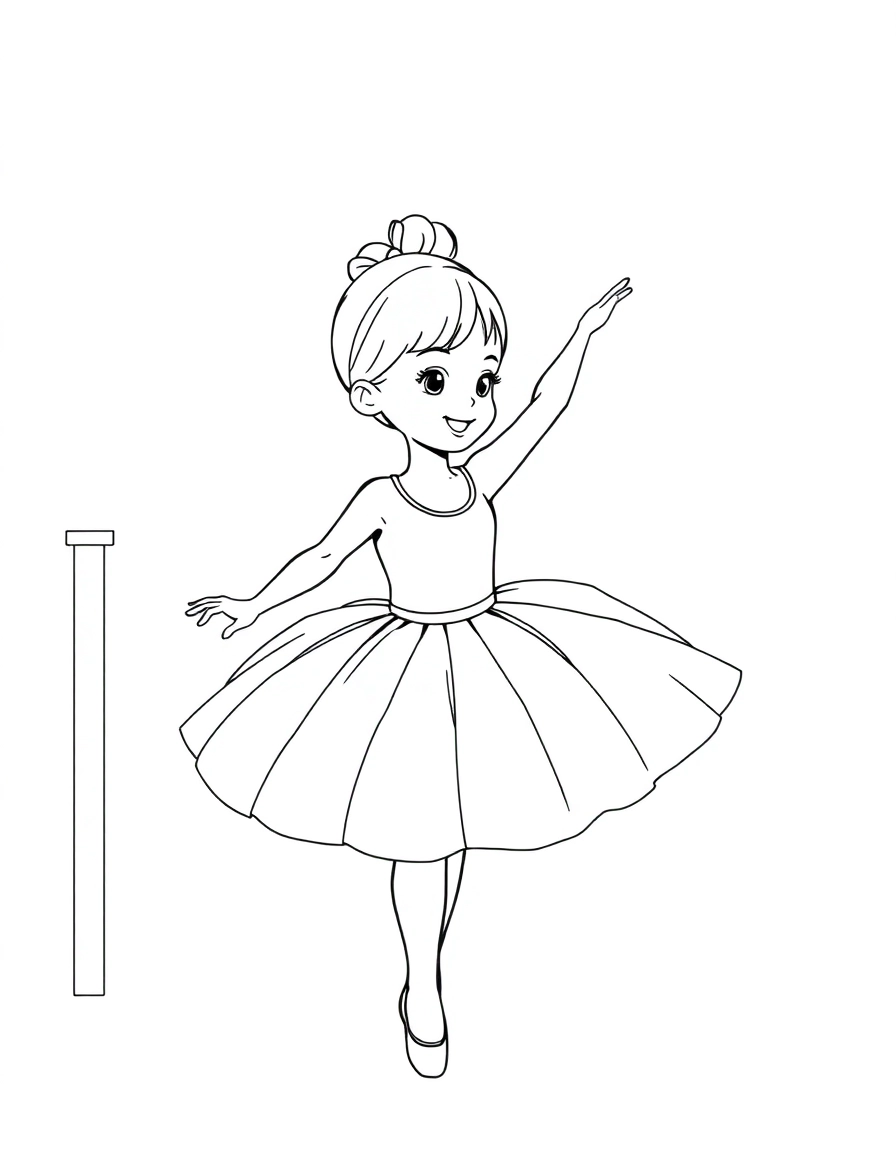 Tiny Ballerina: A cute little girl practicing a plié at a barre, wearing a very puffy, large tutu.