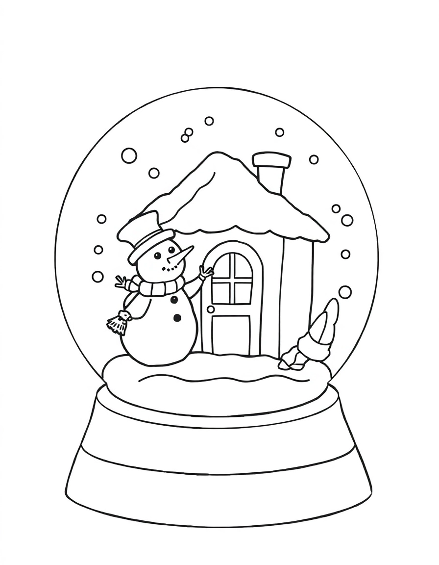 snow globe: Snowman's House: Inside the globe is a snowman sweeping the front porch of a tiny cottage.